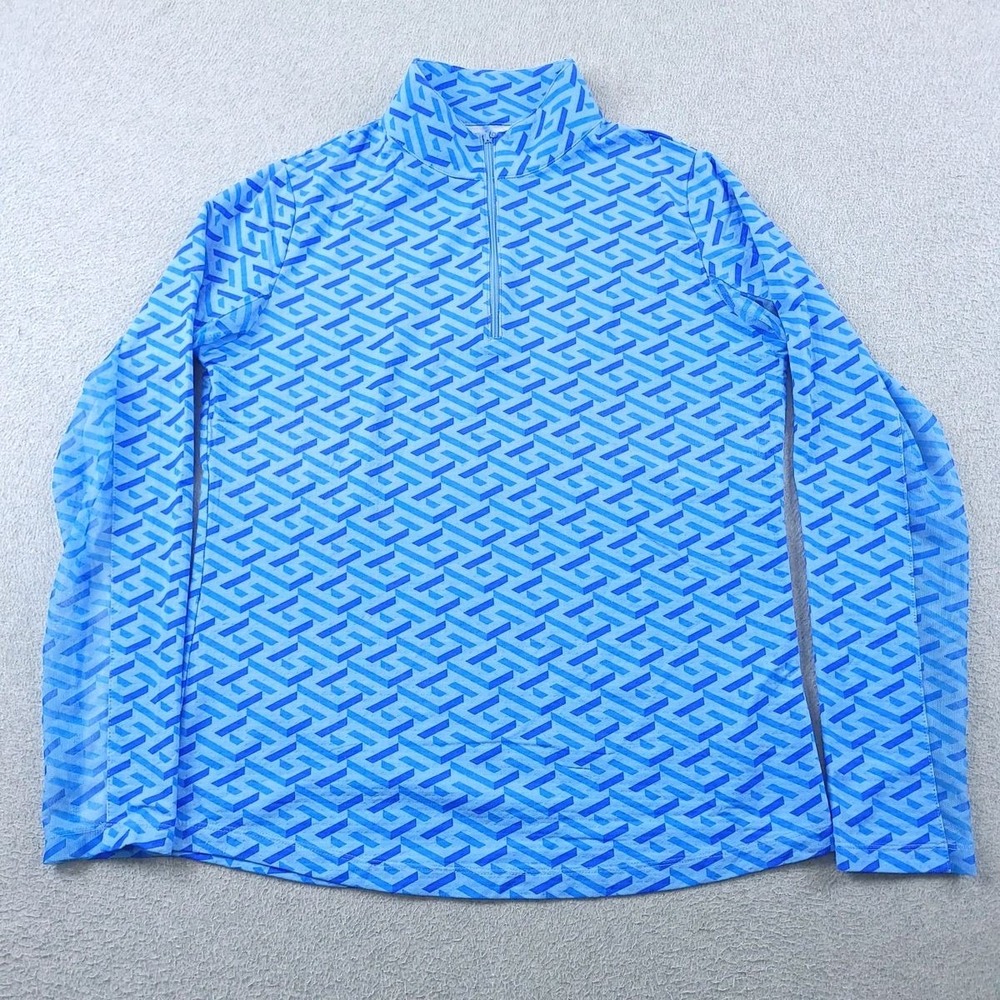 IBKUL Top Womens Small Blue Geometric Quarter Zip UPF 50 Quick Dry Golf Shirt